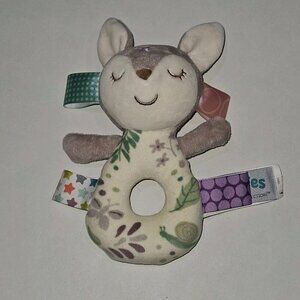 Taggies Mary Meyer Deer Flora Fawn Rattle Plush Baby Toy Ring Flowers